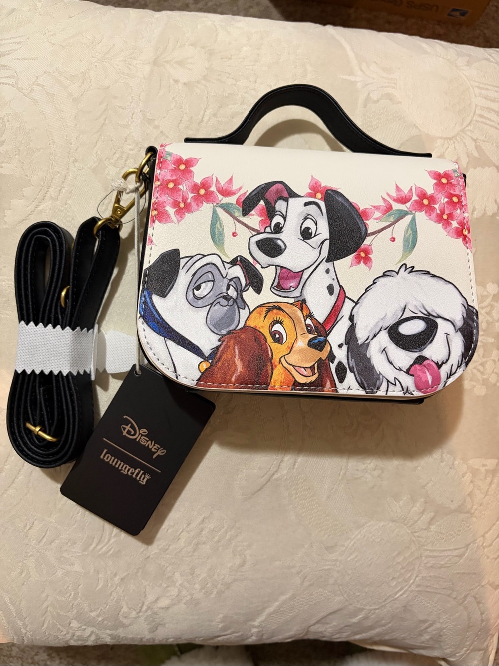 Disney Loungefly White Floral 101 Dalmatians & Friends Mini Crossbody Bag